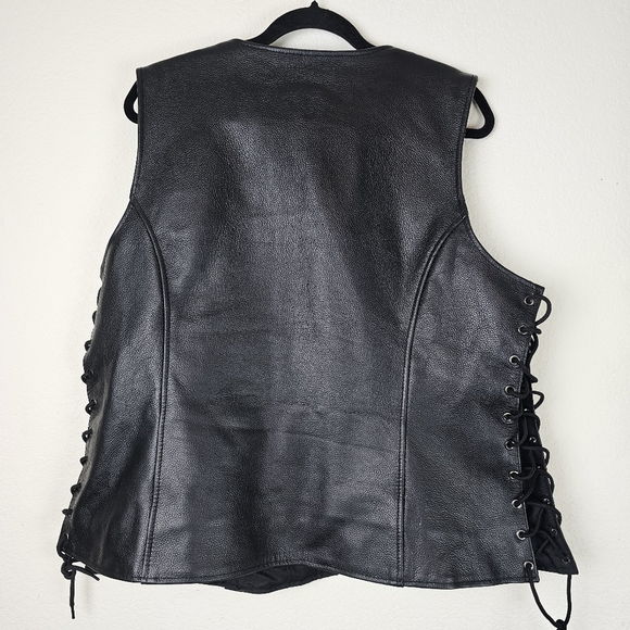 Xelement Unisex Black Leather Motorcycle Vest 4XL Conceal Carry Flannel Lined - Picture 7 of 16